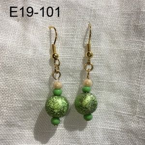 Green textured bead drop earrings (E19-101) on Gold Filled ear hooks